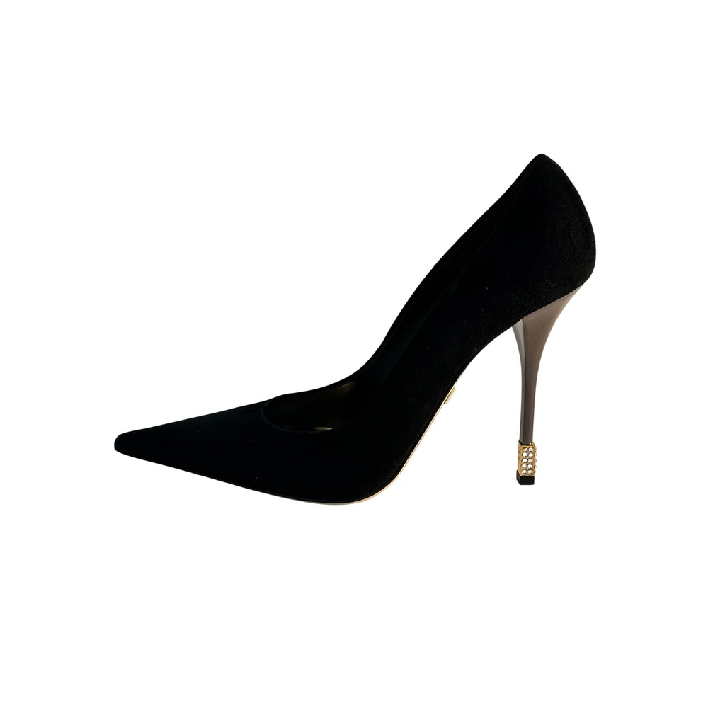 Gianmarco Lorenzi Pumps Size 37 US 7 Black Crystal Stiletto Heels Suede Italy